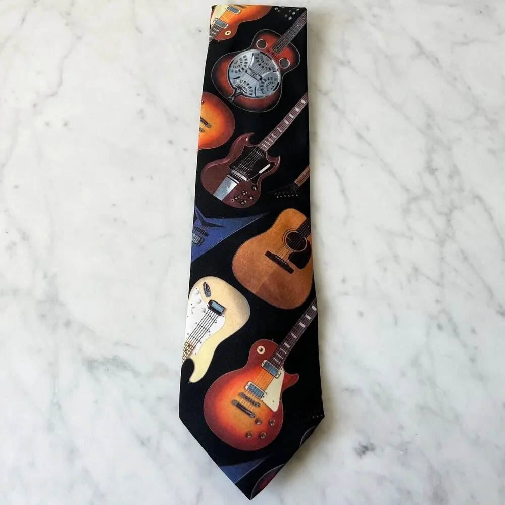 Ralph Marlin Guitar II Men's Neck Tie Vintage Electric Acoustic Guitars Music